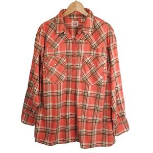 Levi's Western Shirt Women's 2X Red Plaid Pearl Snap Long Sleeve Cotton Top
